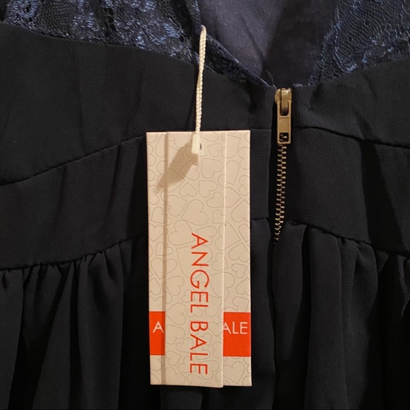 NWT! Navy Blue Lace Deep V Back Mini Dress - Picture 13 of 15